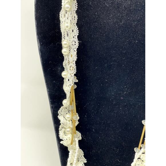 Vintage Lace, Crystal & Pearl Long Layered Necklace ~Wedding ~Victorian - Picture 3 of 10